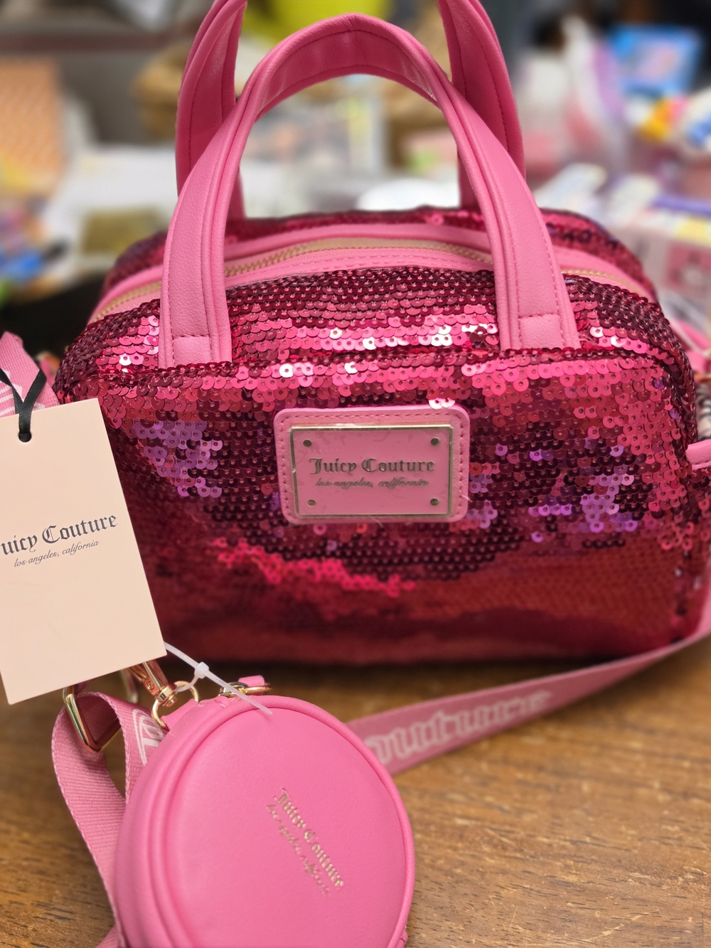 Juicy Couture Hot Pink Sequin Crossbody with Coin Pouch